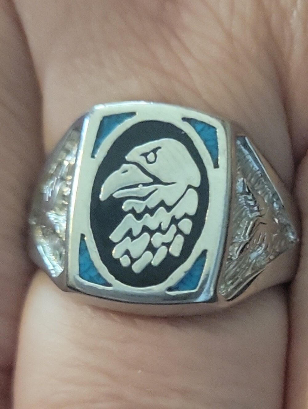 1980s Eagle Signet Ring with Crushed Turquiose